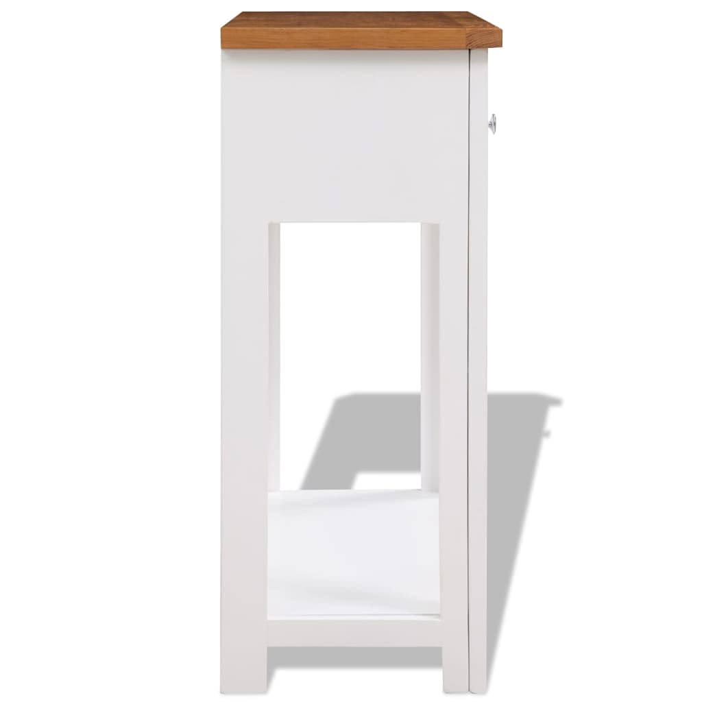 Solid Oak Wood Console Table with Two Drawers and Shelf B6297
