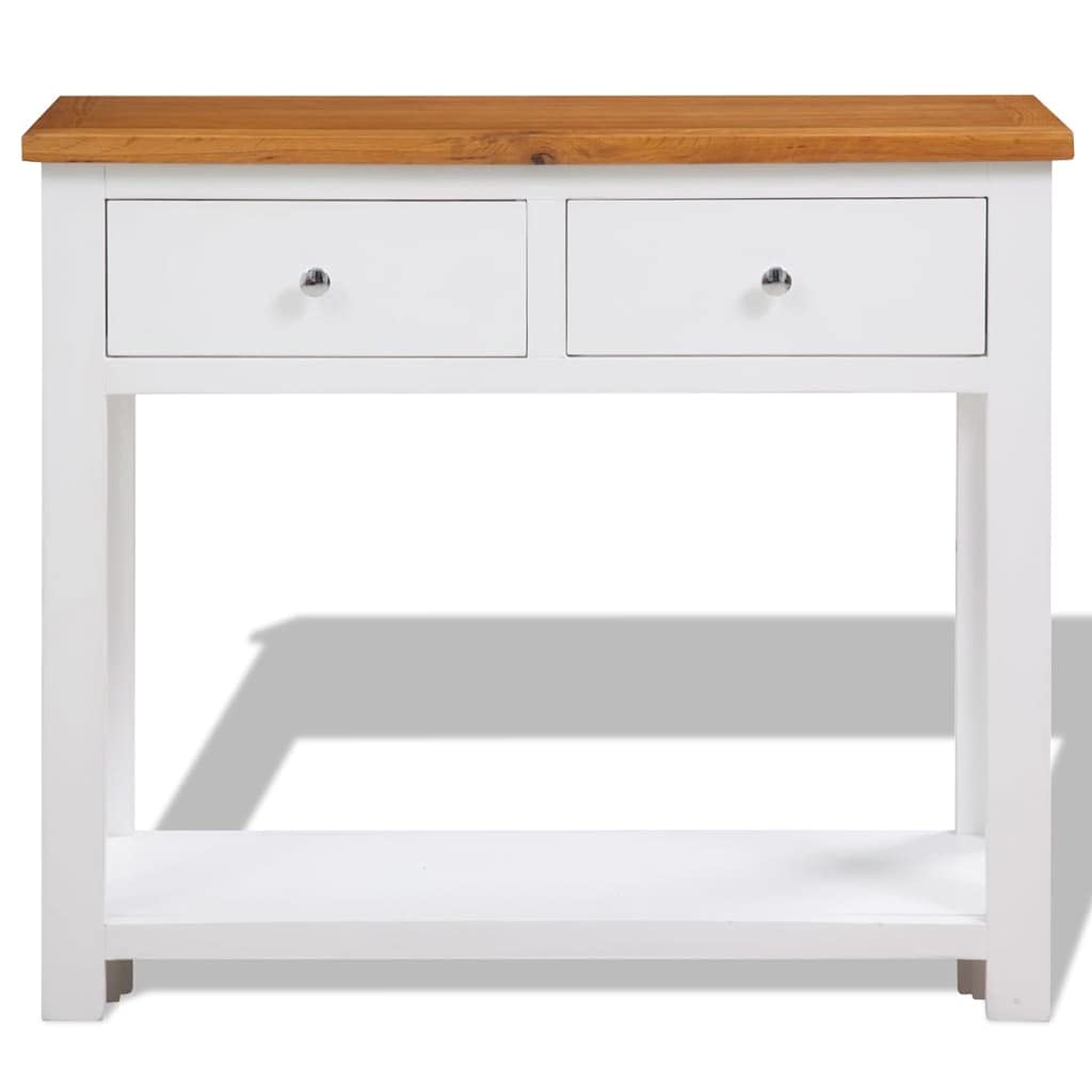 Solid Oak Wood Console Table with Two Drawers and Shelf B6297