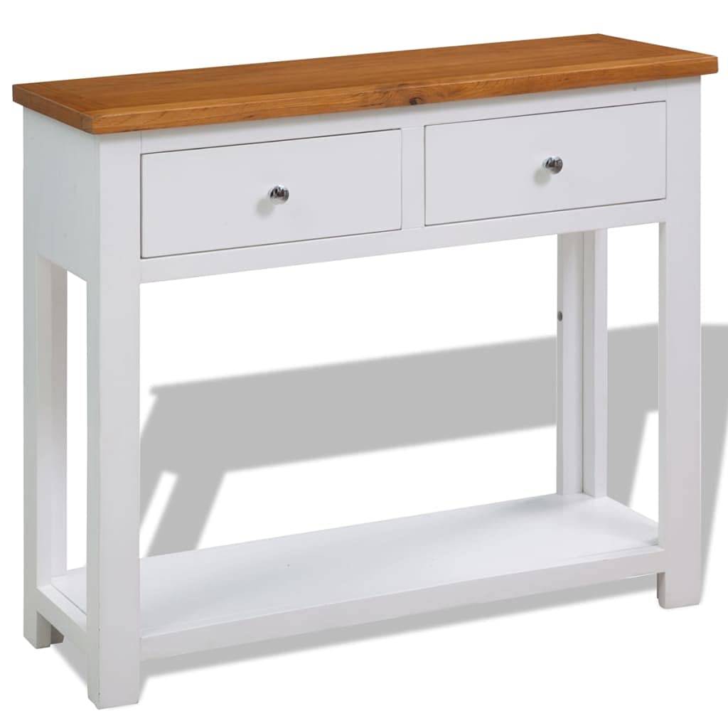 Solid Oak Wood Console Table with Two Drawers and Shelf B6297