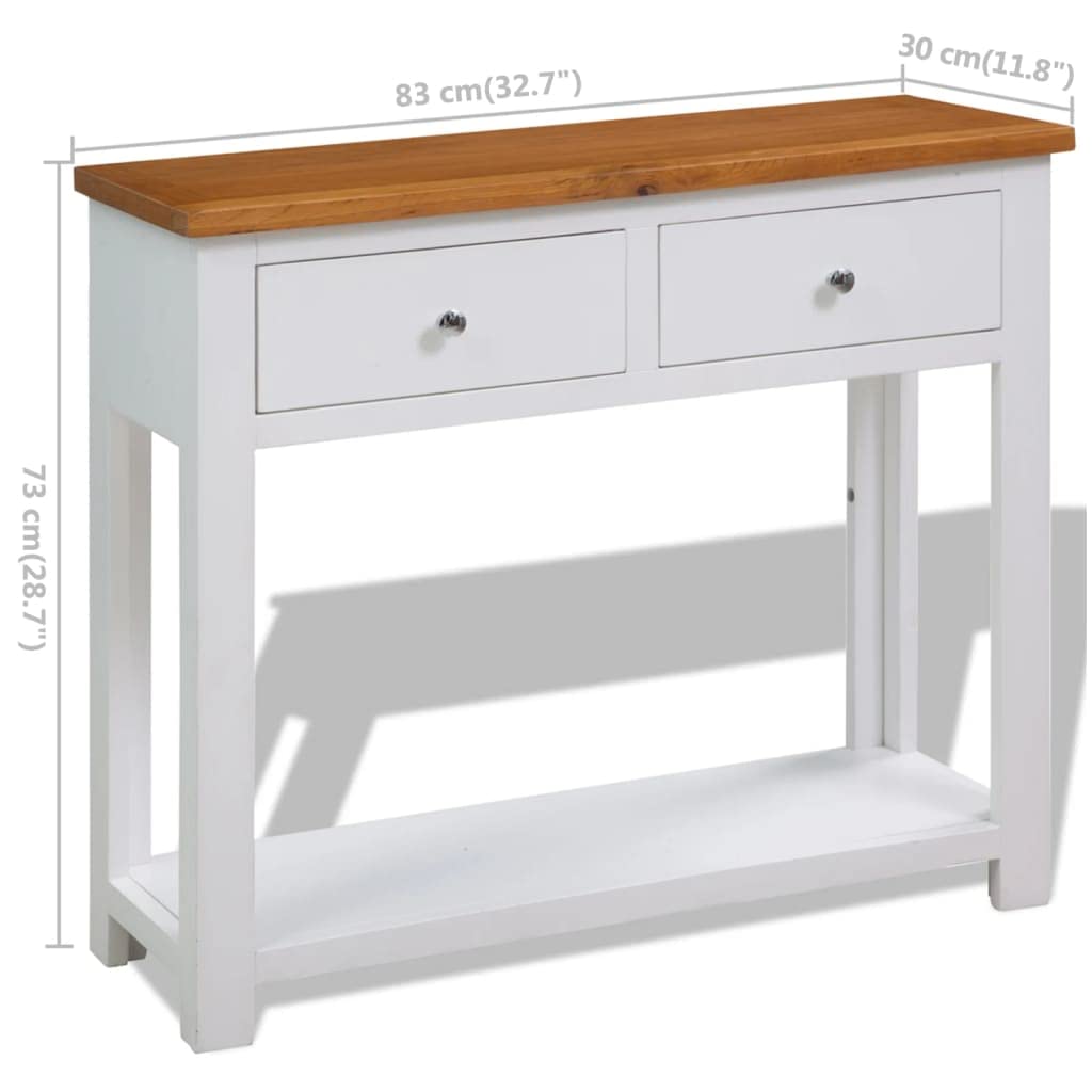 Solid Oak Wood Console Table with Two Drawers and Shelf B6297