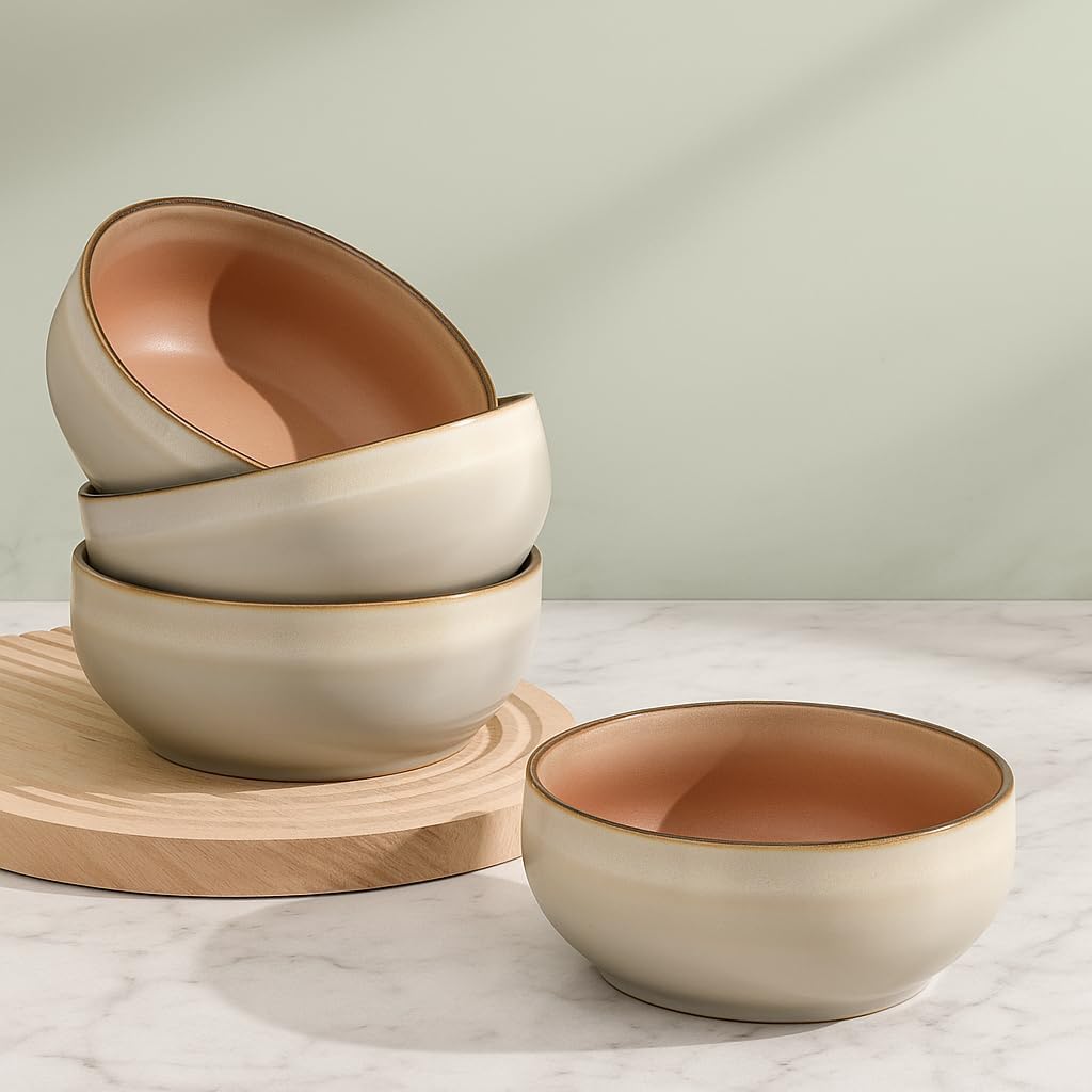 Stoneware Ceramic Cereal Bowls Set of 4, 21 oz K209077