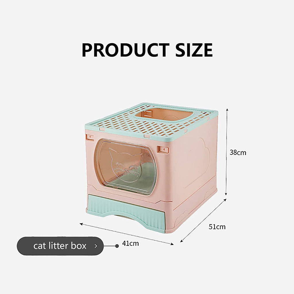Foldable Top Entry Cat Litter Box with Lid and Scoop A83490