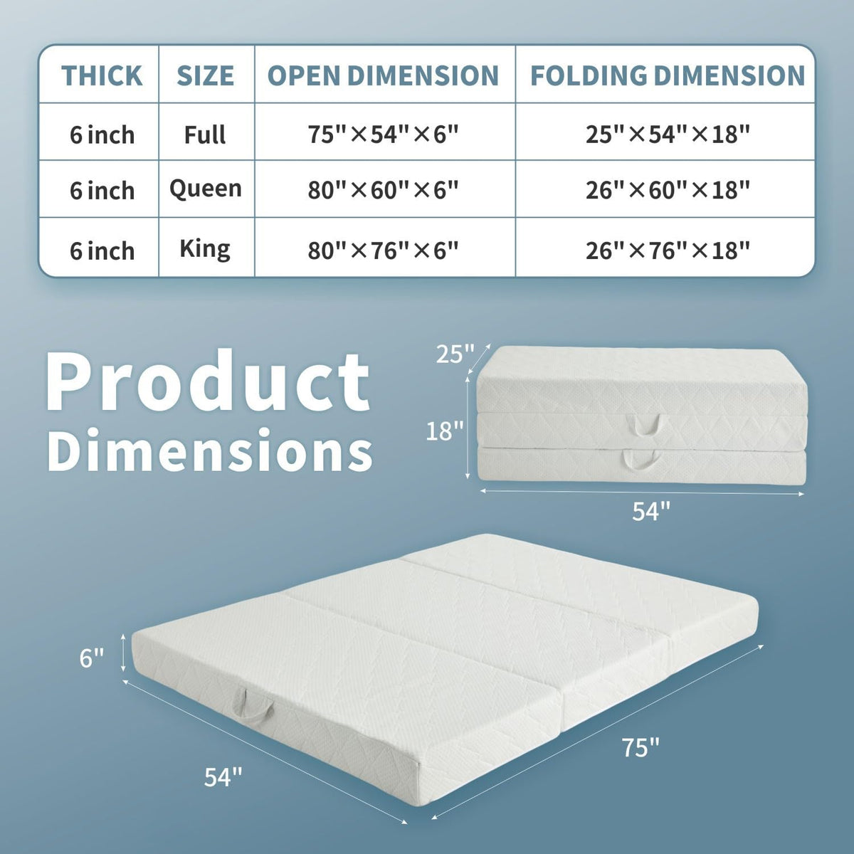 Queen Size Folding Memory Foam Tri-fold Mattress O963192