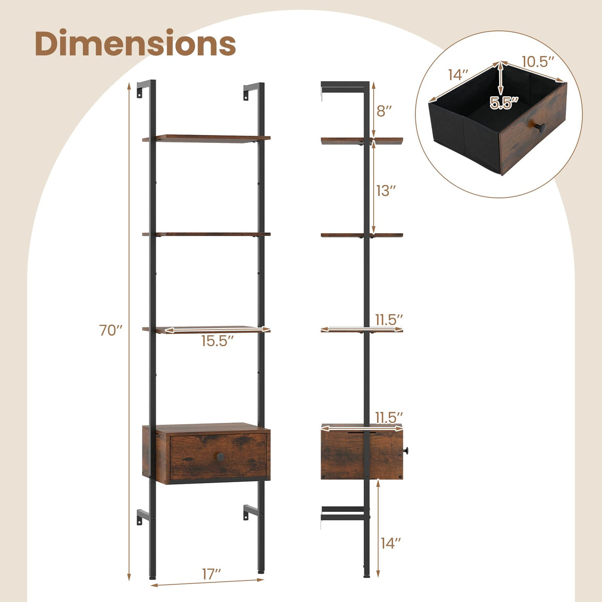 5-Tier Ladder Bookcase with Drawer G582