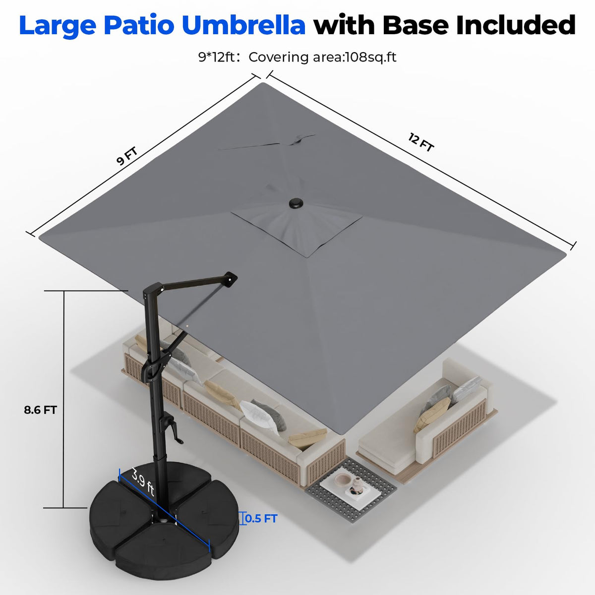 9x12 FT Cantilever Patio Umbrella with Base R601456