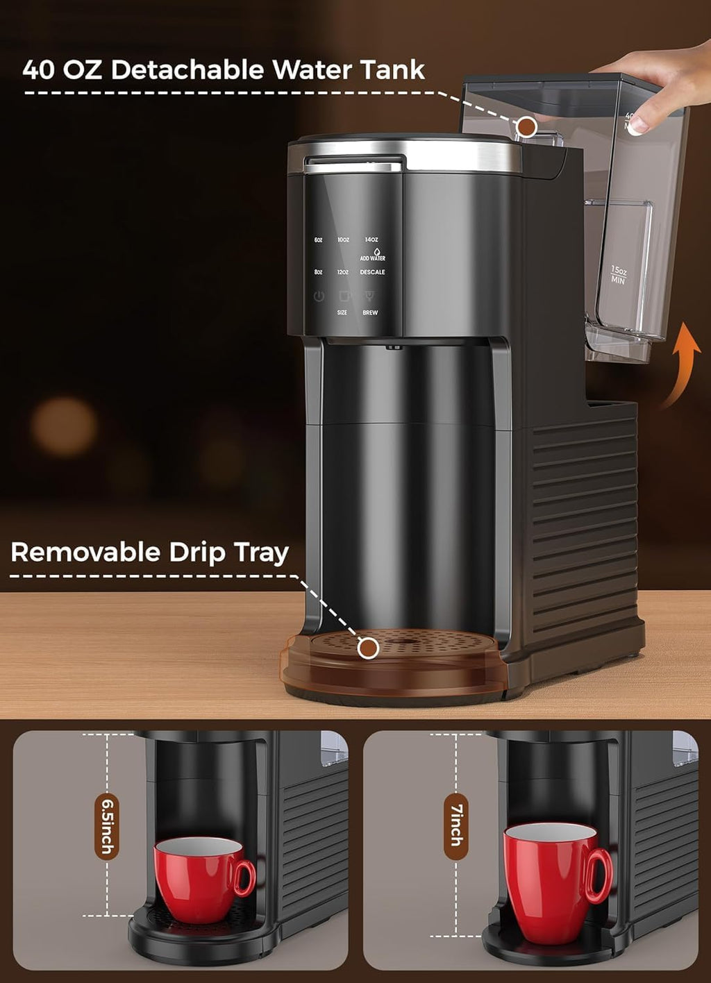Single Serve Coffee Maker, 2 in 1 Capsule & Ground Coffee Brewer, 40 Oz Removable Water Tank C4939