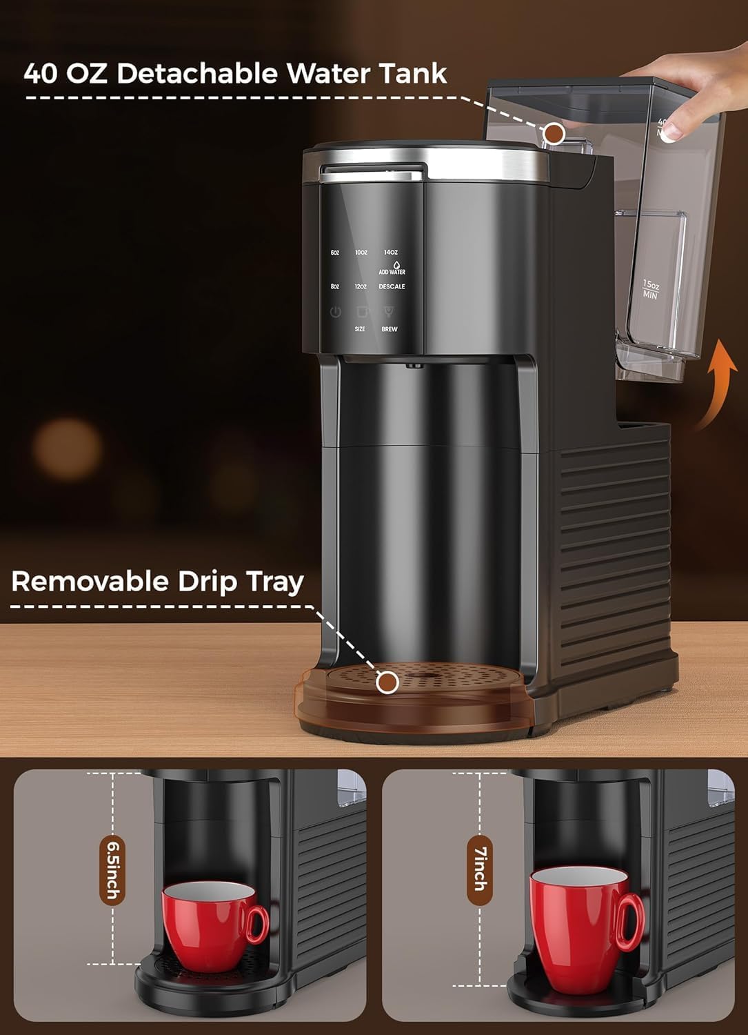 Single Serve Coffee Maker, 2 in 1 Capsule & Ground Coffee Brewer, 40 Oz Removable Water Tank C4939