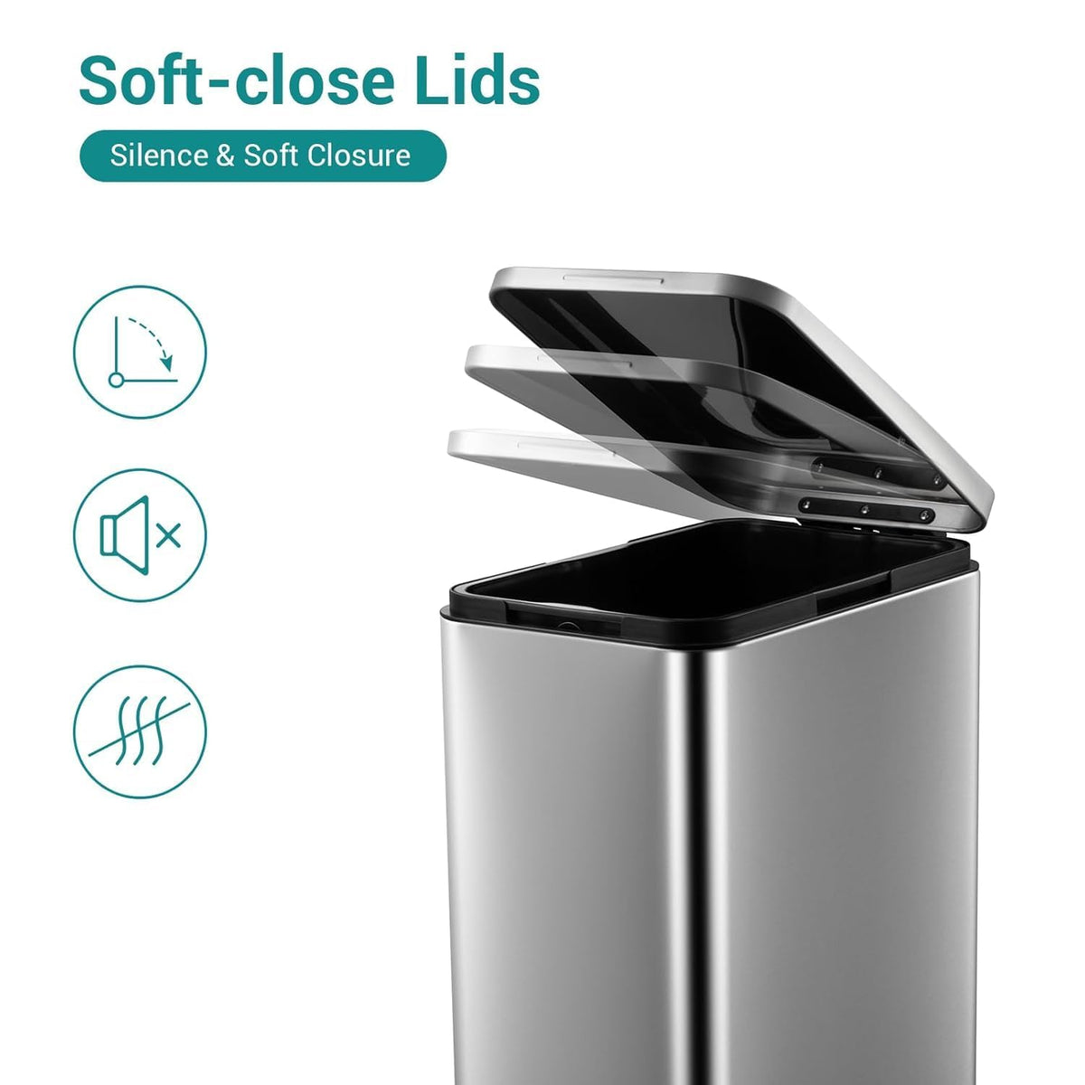 50L Slim Stainless Steel Kitchen Trash Can W630729