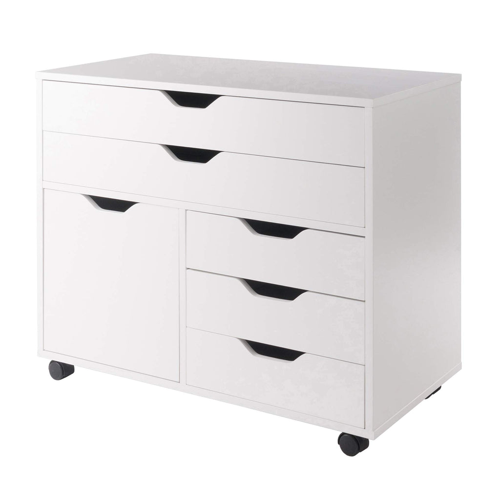 White Mobile Storage Cabinet with 1 Door & 5 Drawers E558