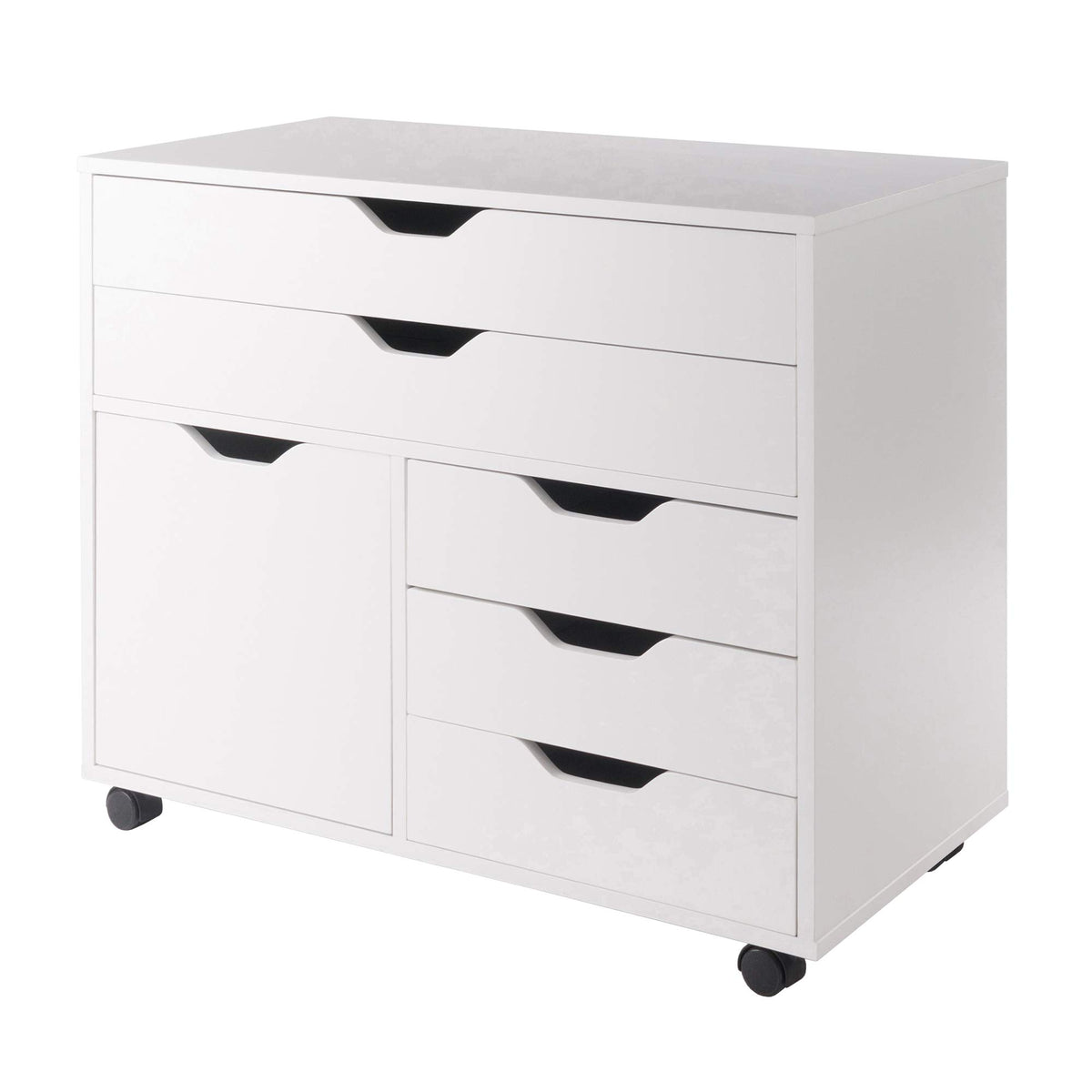 White Mobile Storage Cabinet with 1 Door & 5 Drawers E558