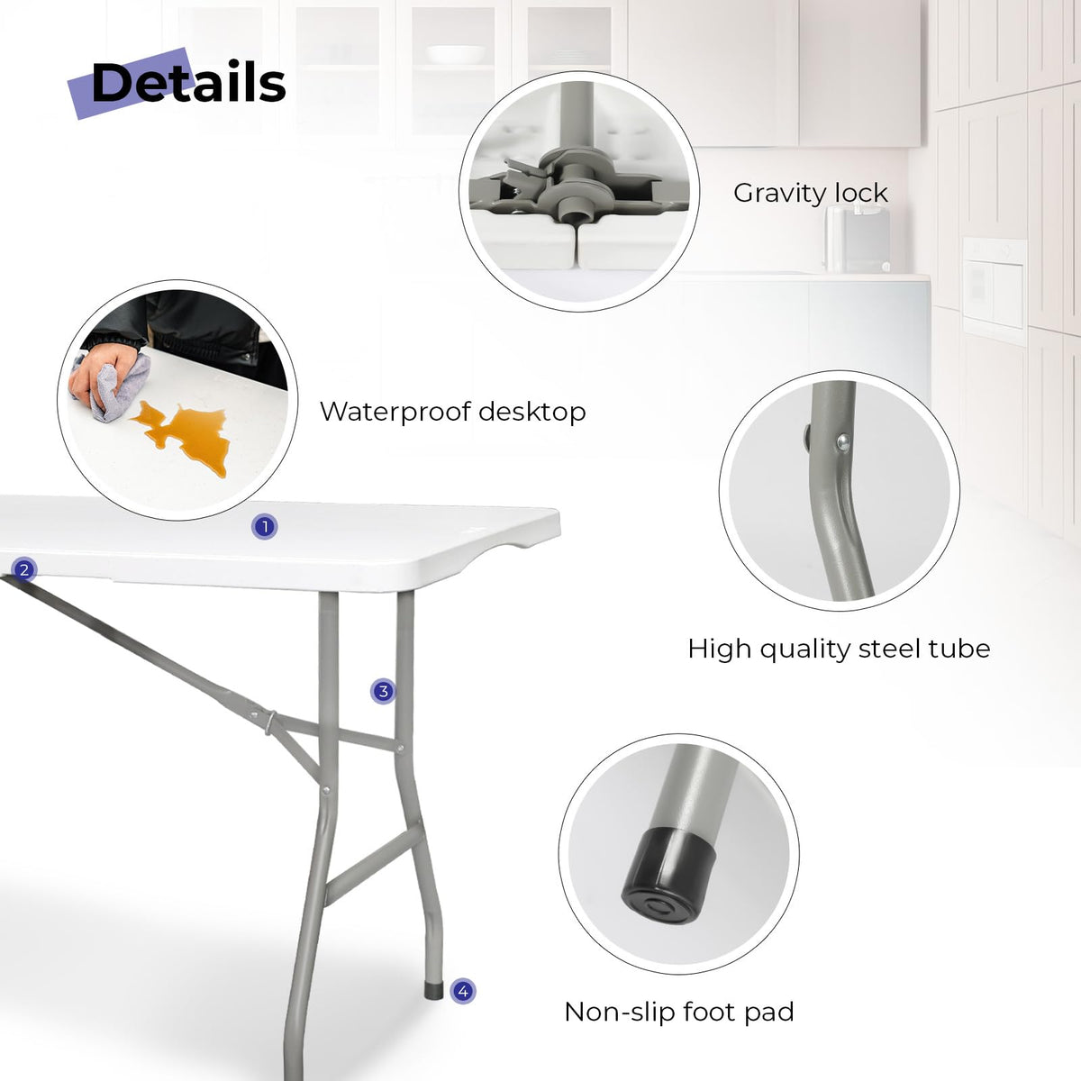 6ft White Folding Table L286082
