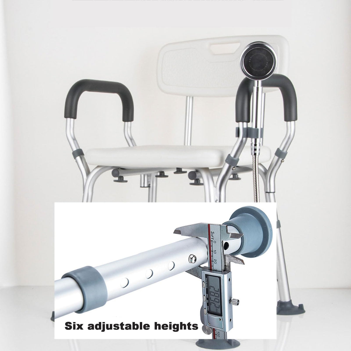Heavy Duty Shower Chair with Arms Back Padded Adjustable Non-Slip I7621