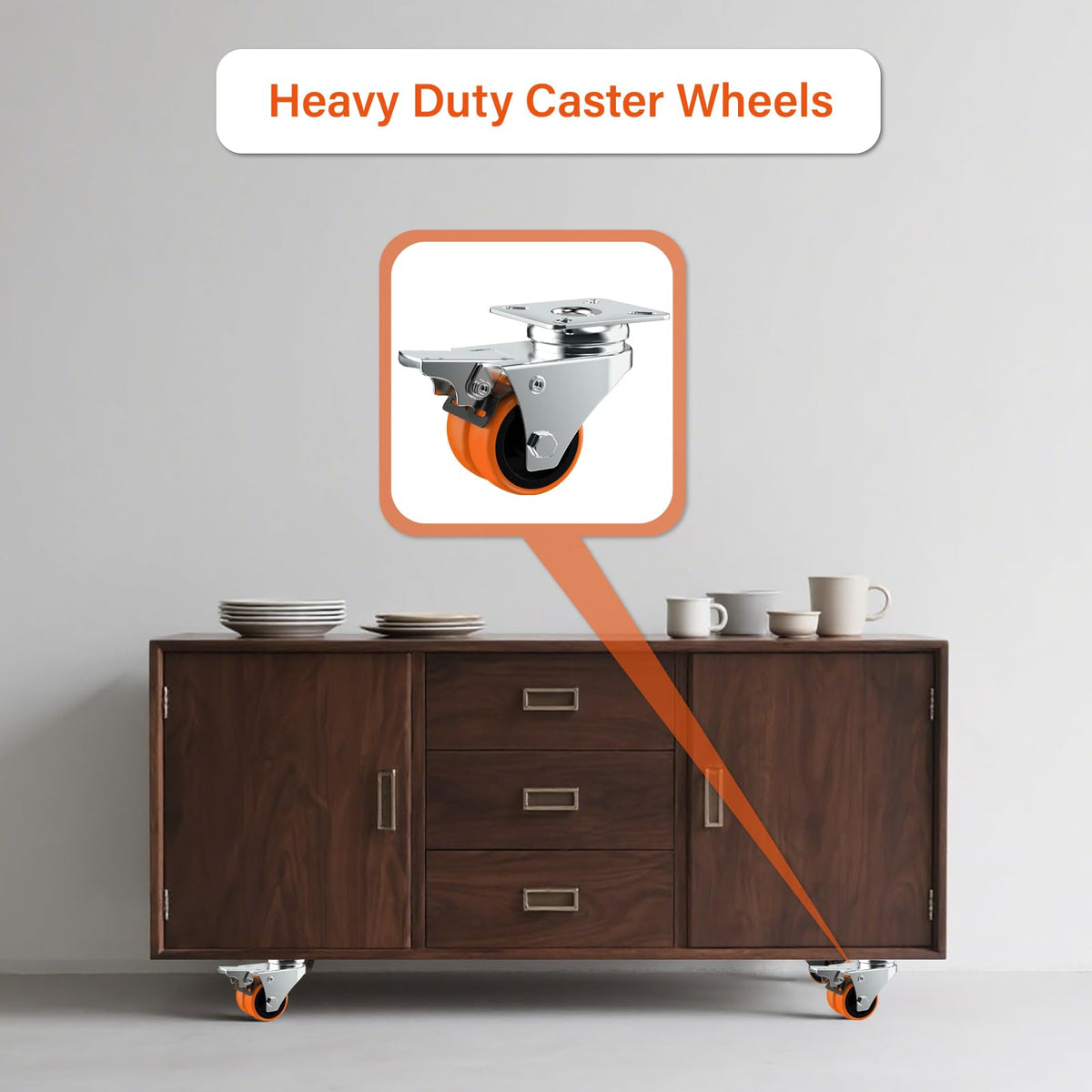 2" Double Wheel Casters with Brake 4 Pack D65627