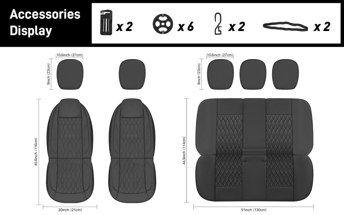 Faux Leather Car Seat Covers Full Set 5-Seat Black Z8732