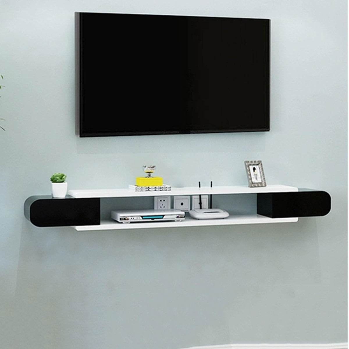 White Black Wall Mounted TV Stand with Storage Shelf E86465