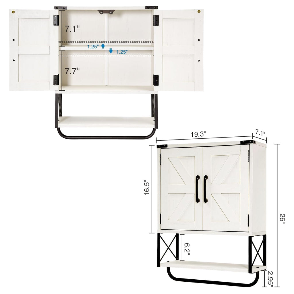 Medicine Cabinet with 2 Barn Door & Towel Bar Rack P946
