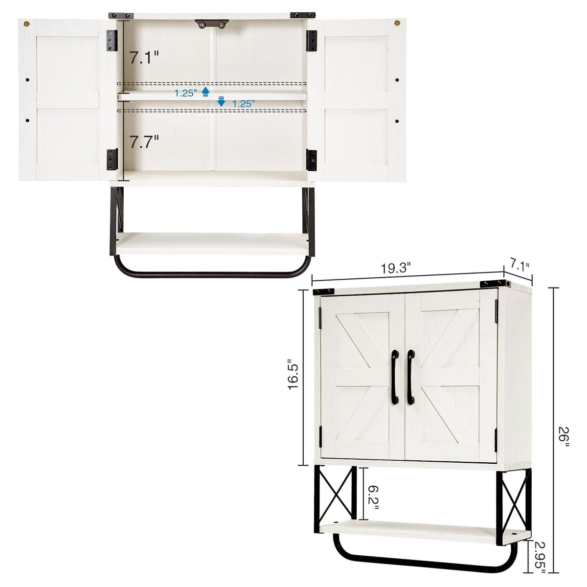Medicine Cabinet with 2 Barn Door & Towel Bar Rack P946