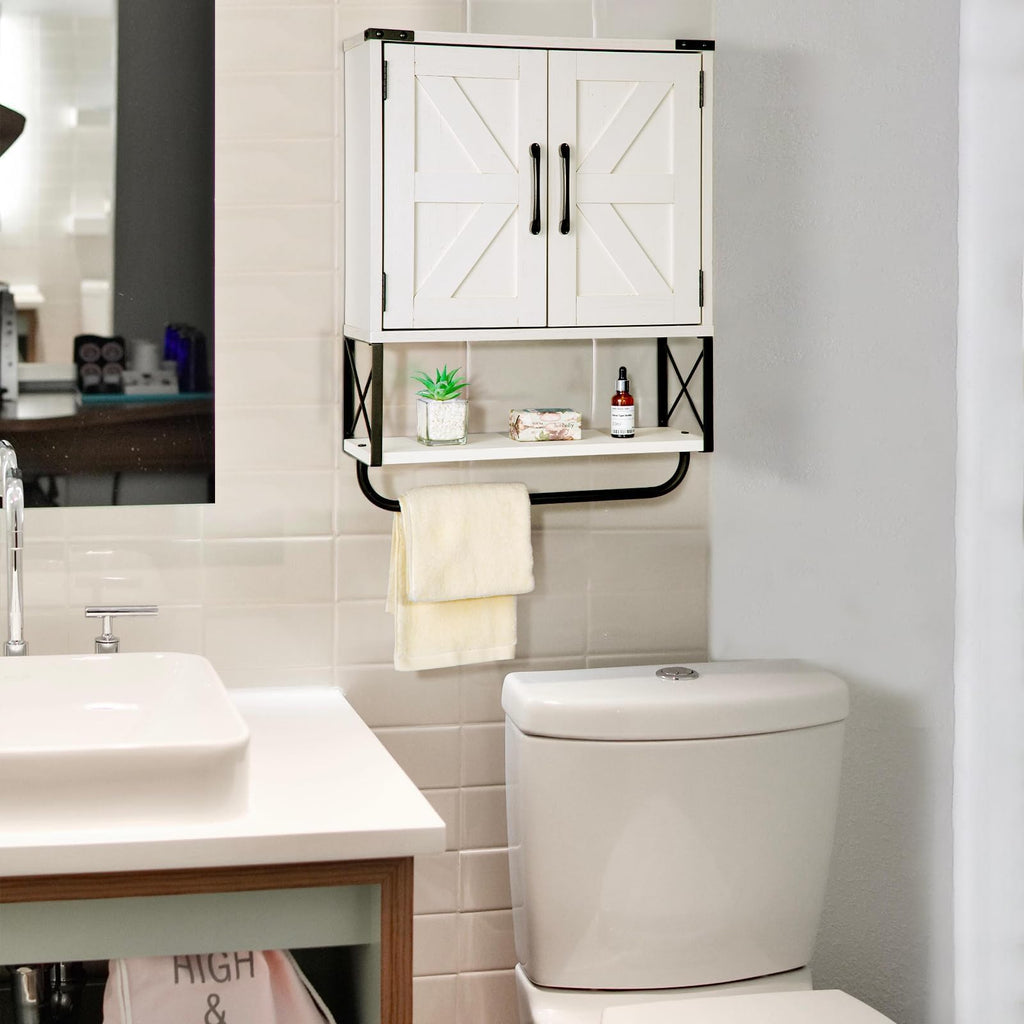 Medicine Cabinet with 2 Barn Door & Towel Bar Rack P946