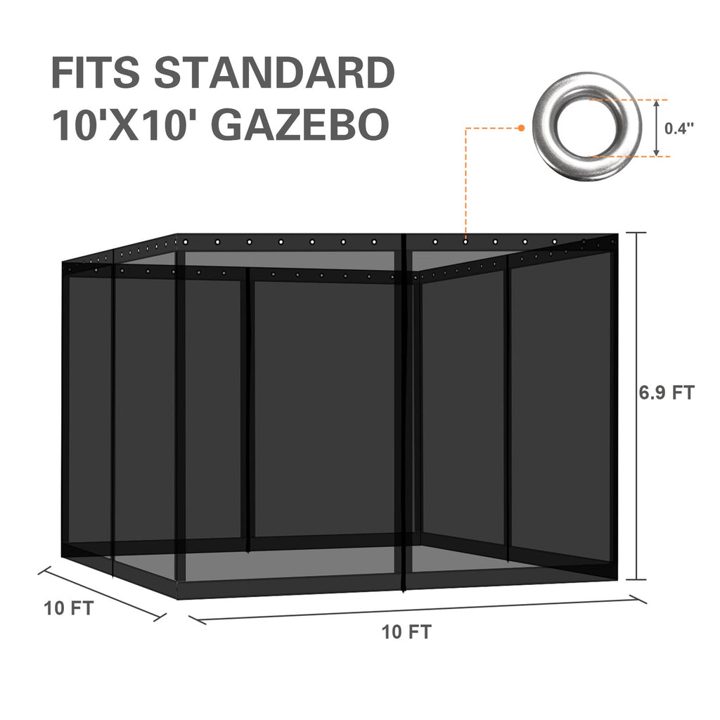 10' x 10' Black Gazebo Netting Screen Replacement Y14273