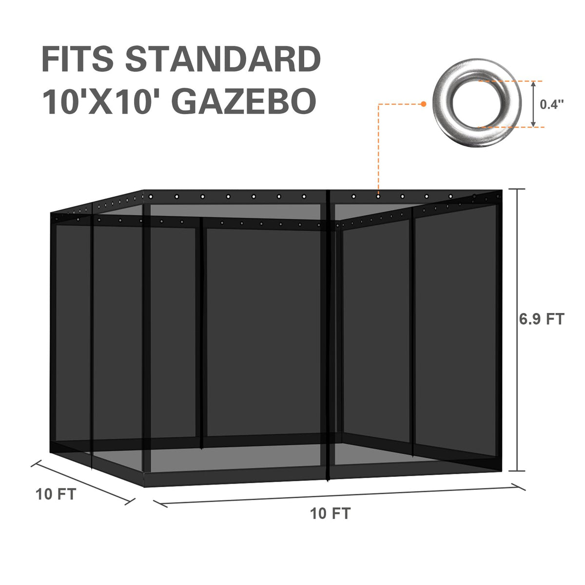 10' x 10' Black Gazebo Netting Screen Replacement Y14273