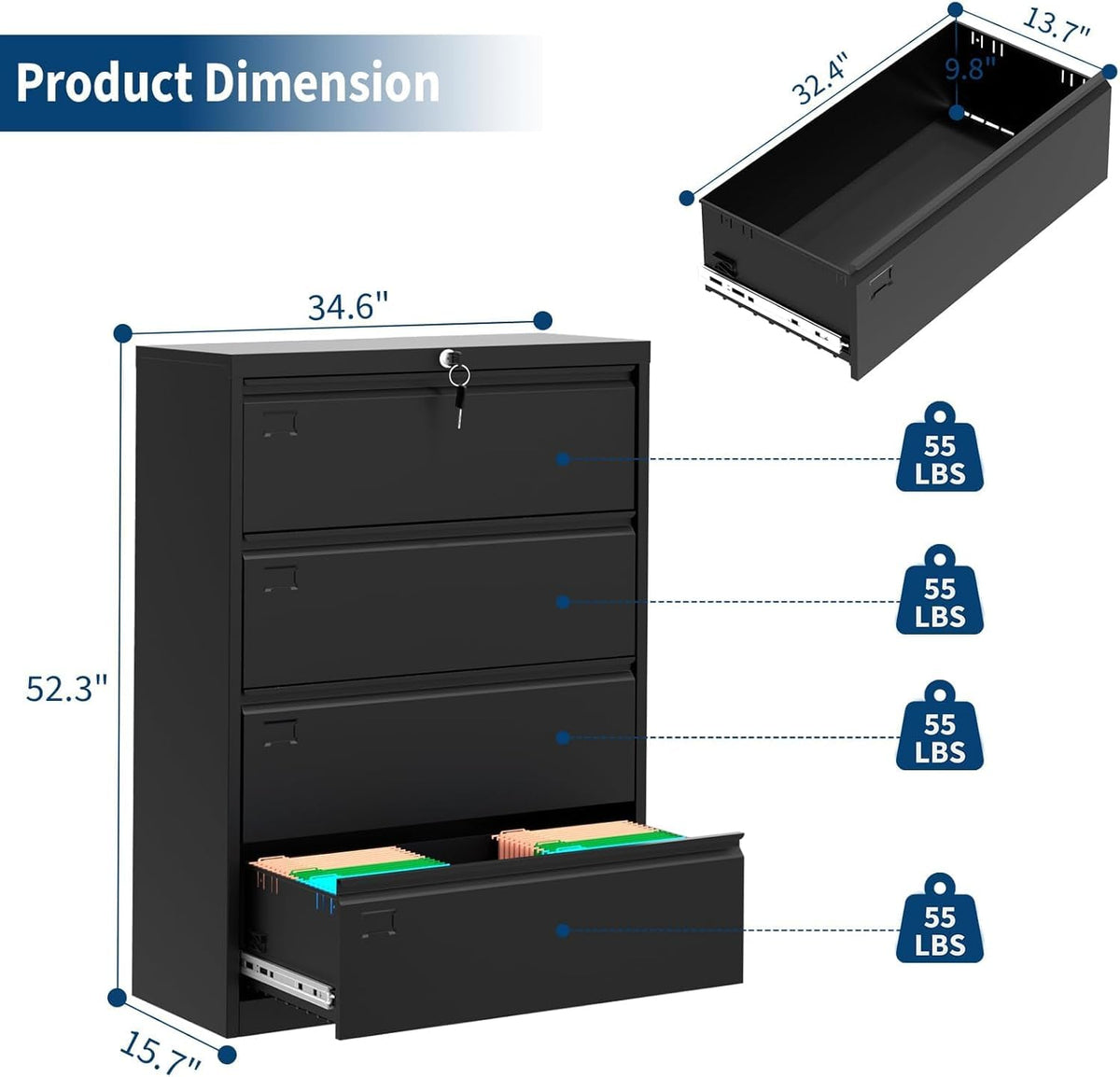 4 Drawer Metal File Cabinet with Lock L55410