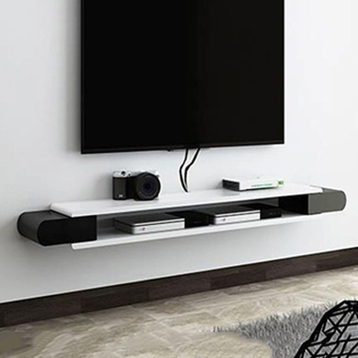 White Black Wall Mounted TV Stand with Storage Shelf E86465