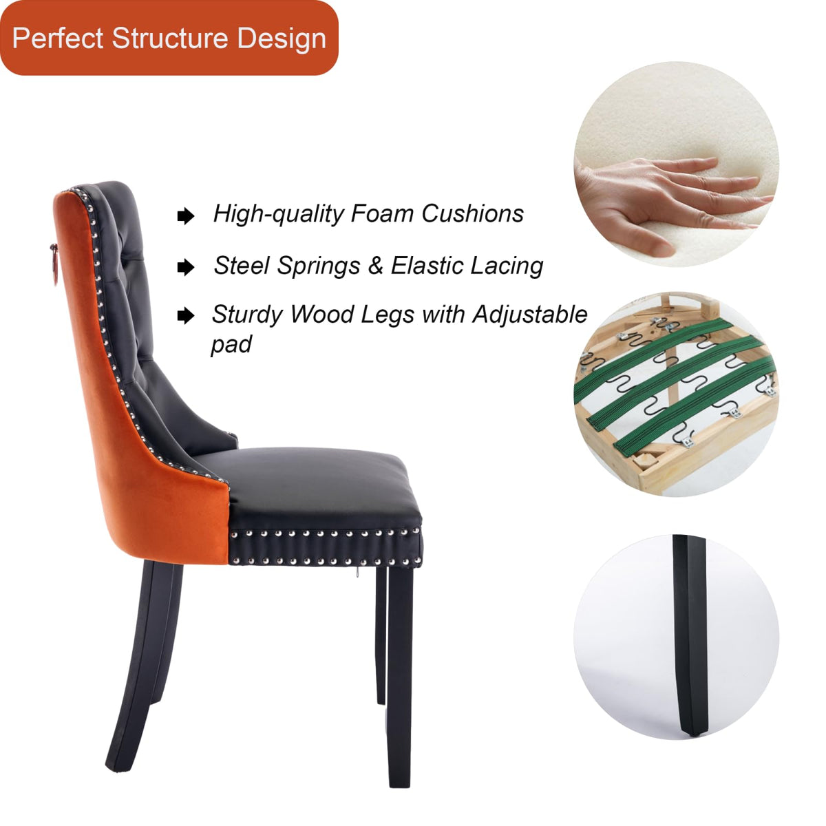 PU and Velvet Upholstered Dining Chairs with Solid Wood Legs V69430