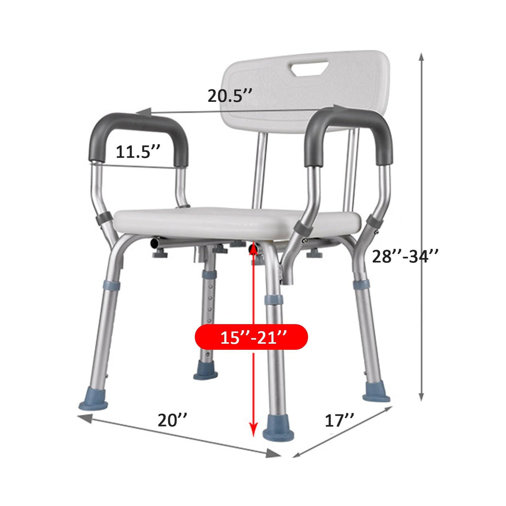 Heavy Duty Shower Chair with Arms Back Padded Adjustable Non-Slip I7621