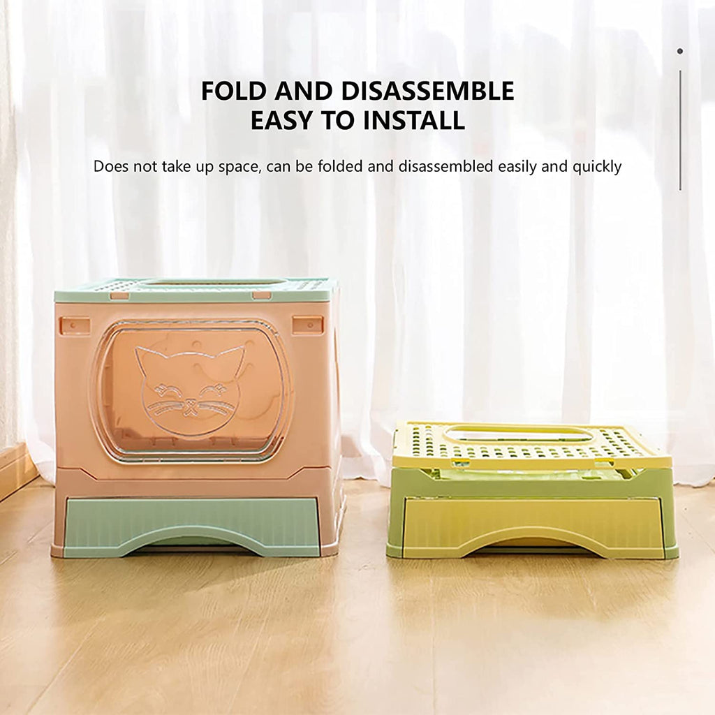 Foldable Top Entry Cat Litter Box with Lid and Scoop A83490