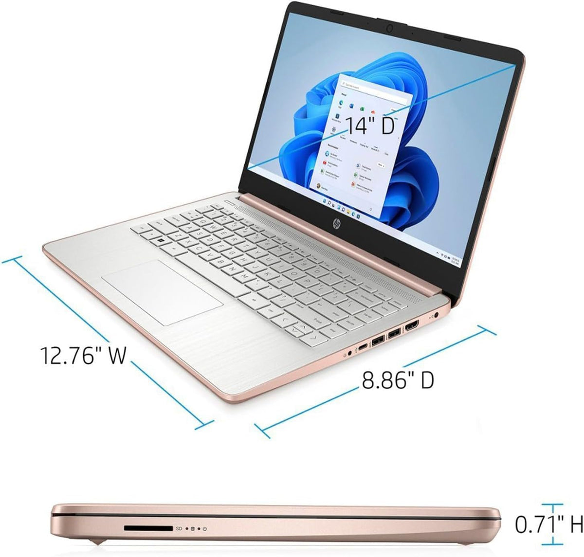 14" Laptop, Intel Celeron N4120, 8GB RAM, 64GB eMMC, Windows 11 Home, Rose Gold J7149