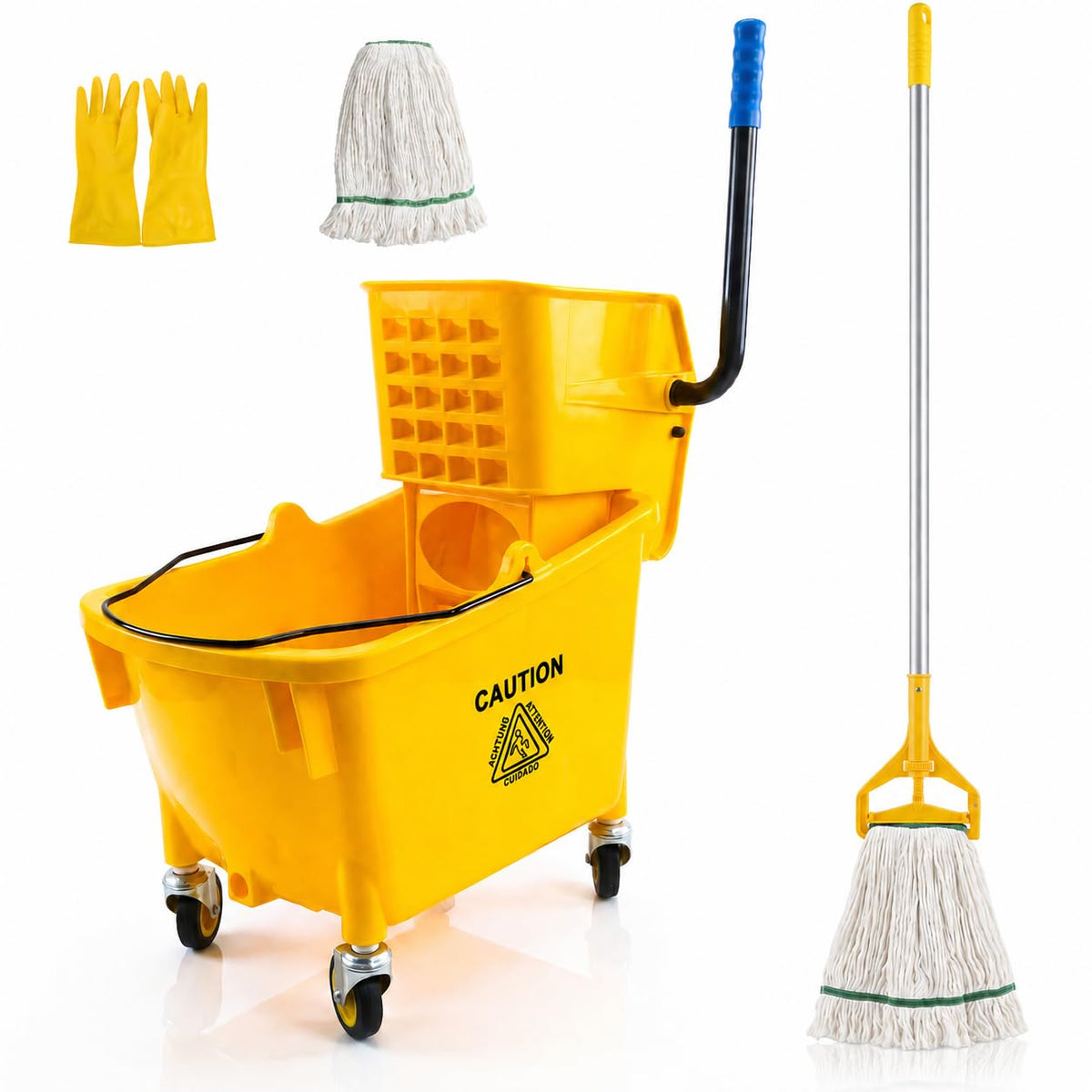35 Quart Mop Bucket with Side Press Wringer on Wheels D866204