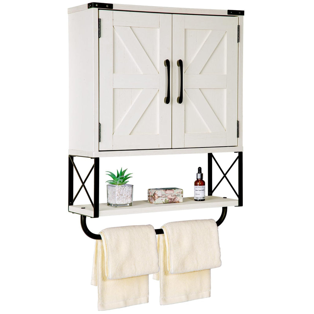 Medicine Cabinet with 2 Barn Door & Towel Bar Rack P946