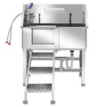 34 Inch Stainless Steel Dog Grooming Bathtub with Anti-Slip Stairs C9406