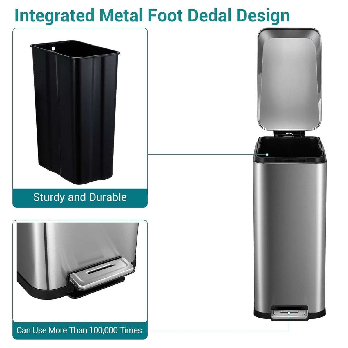 50L Slim Stainless Steel Kitchen Trash Can W630729