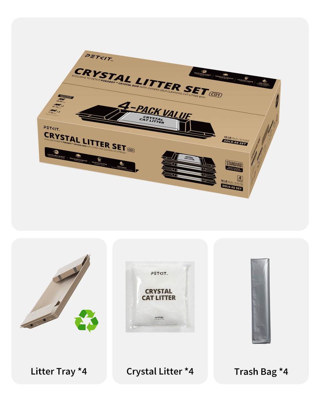 Crystal Cat Litter with Tray 4.5 lb×4 Packs Q82589