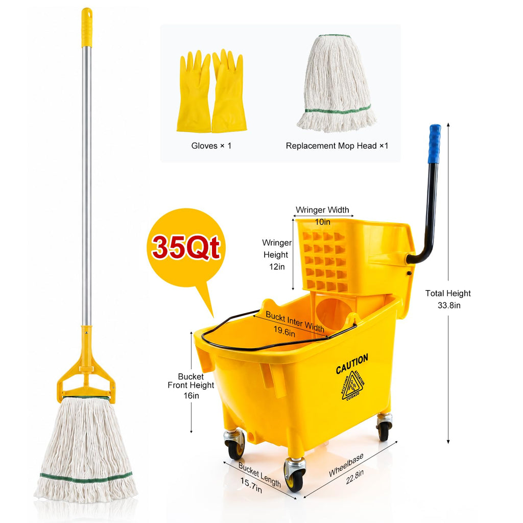 35 Quart Mop Bucket with Side Press Wringer on Wheels D866204