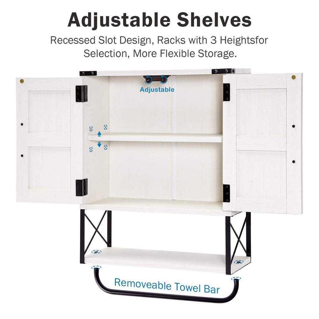 Medicine Cabinet with 2 Barn Door & Towel Bar Rack P946