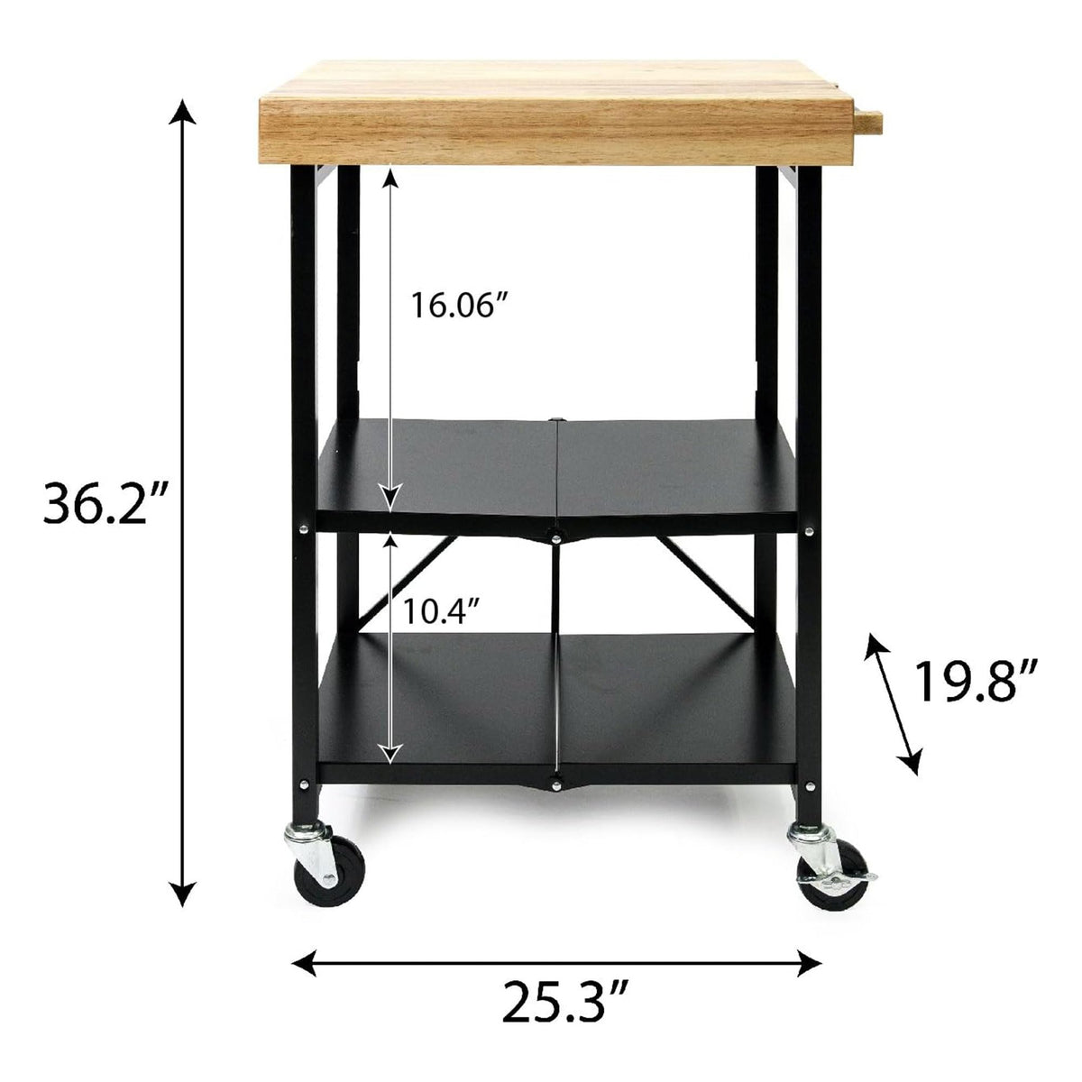 Black 3-Tier Folding Kitchen Cart with Wheels I656