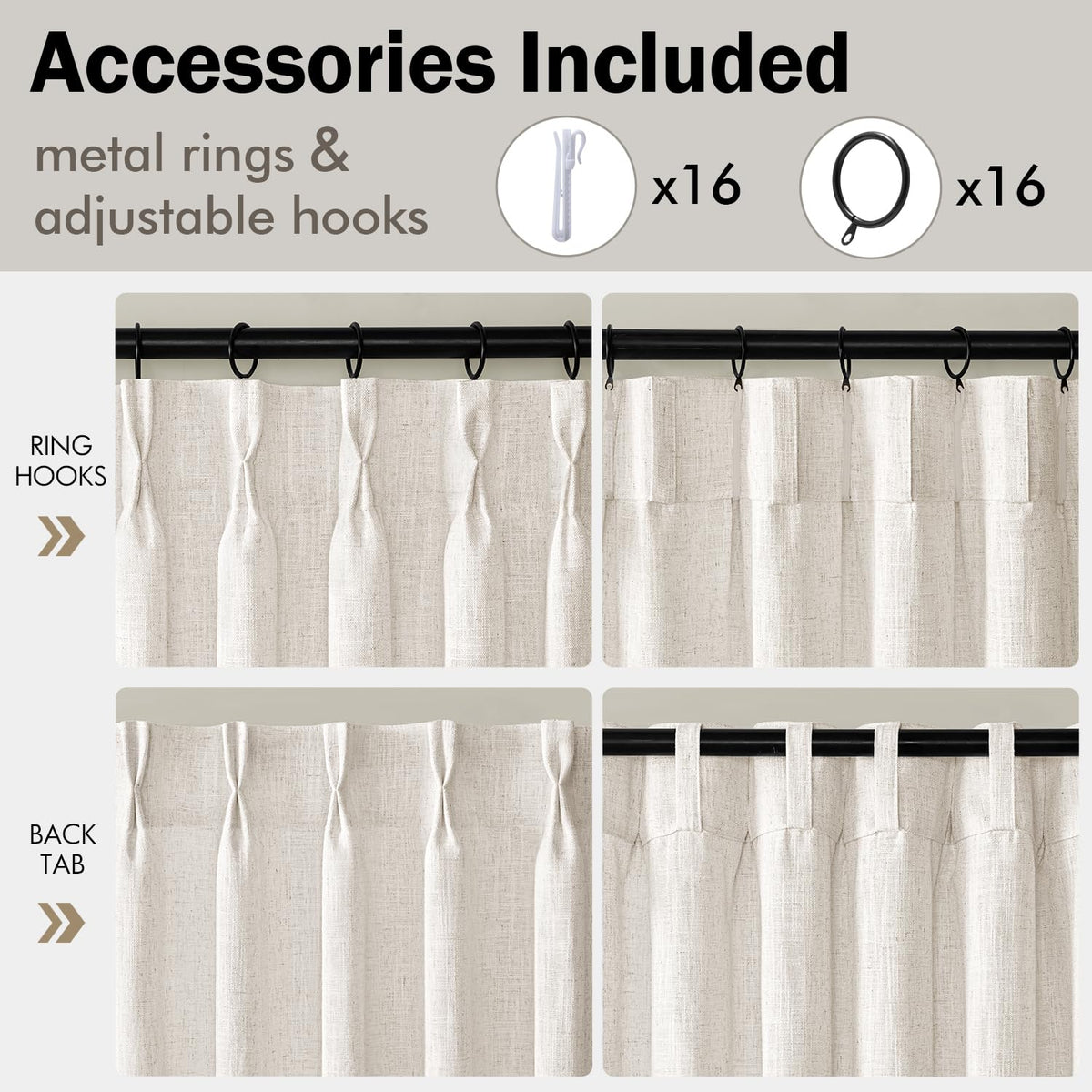 120 Inches Long 2 Panels Linen Curtains T883635
