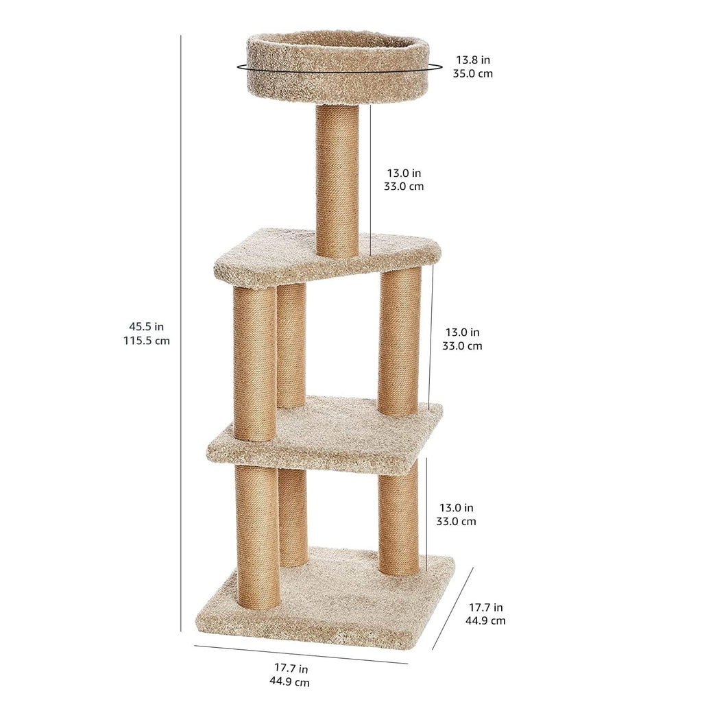 Beige Multi-Level Cat Tree Tower with Scratching Posts T9842