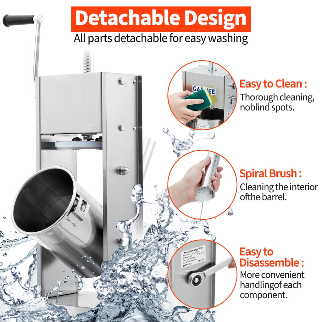 7LBS/3L 304 Stainless Steel Manual Sausage Stuffer with 5 Filling Tubes Y493
