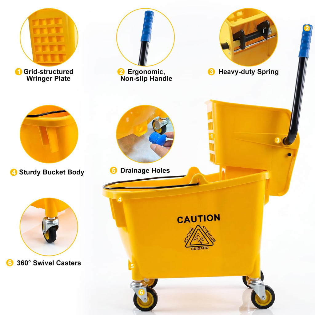 35 Quart Mop Bucket with Side Press Wringer on Wheels D866204