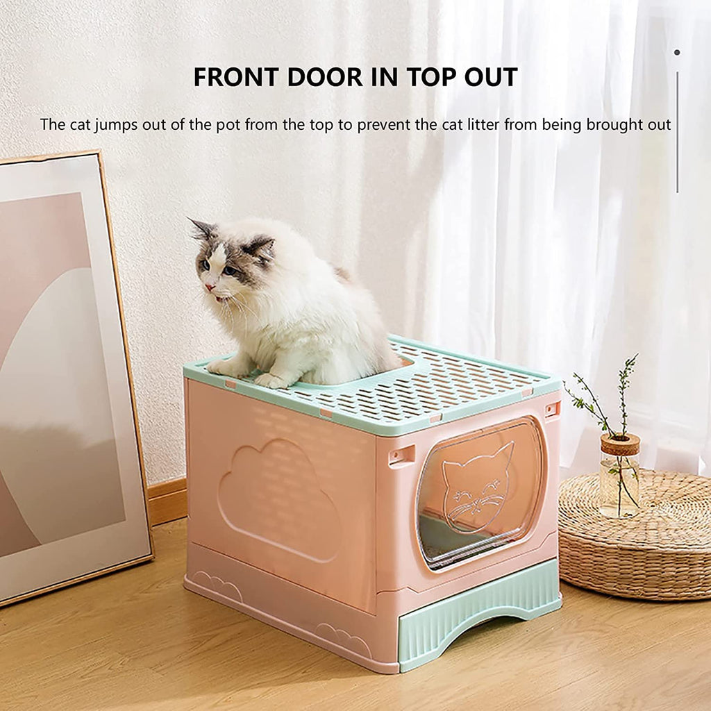 Foldable Top Entry Cat Litter Box with Lid and Scoop A83490