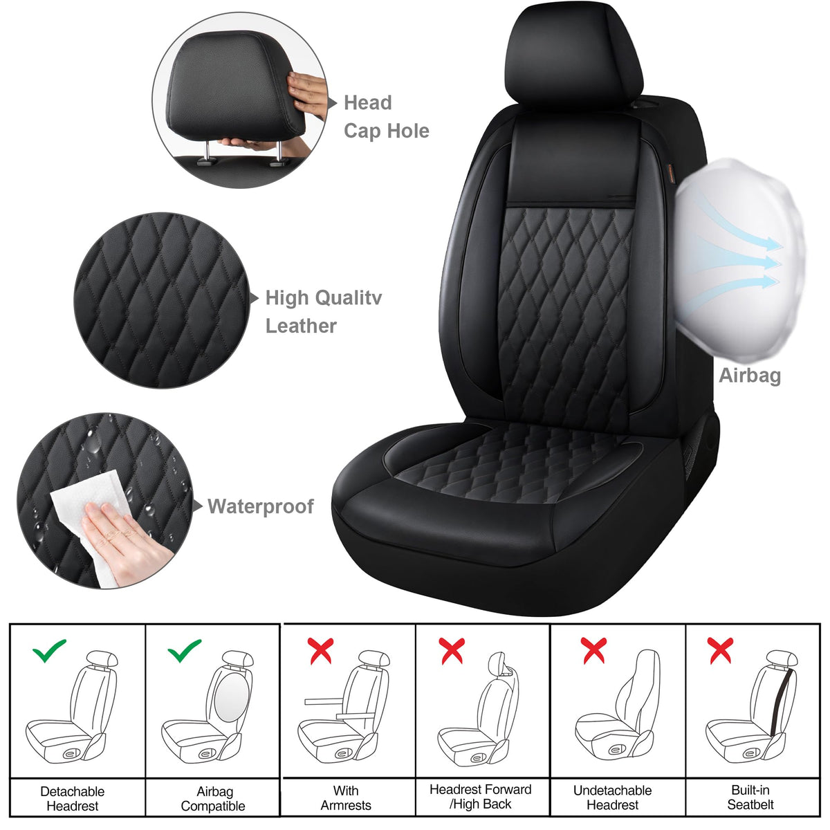 Faux Leather Car Seat Covers Full Set 5-Seat Black Z8732