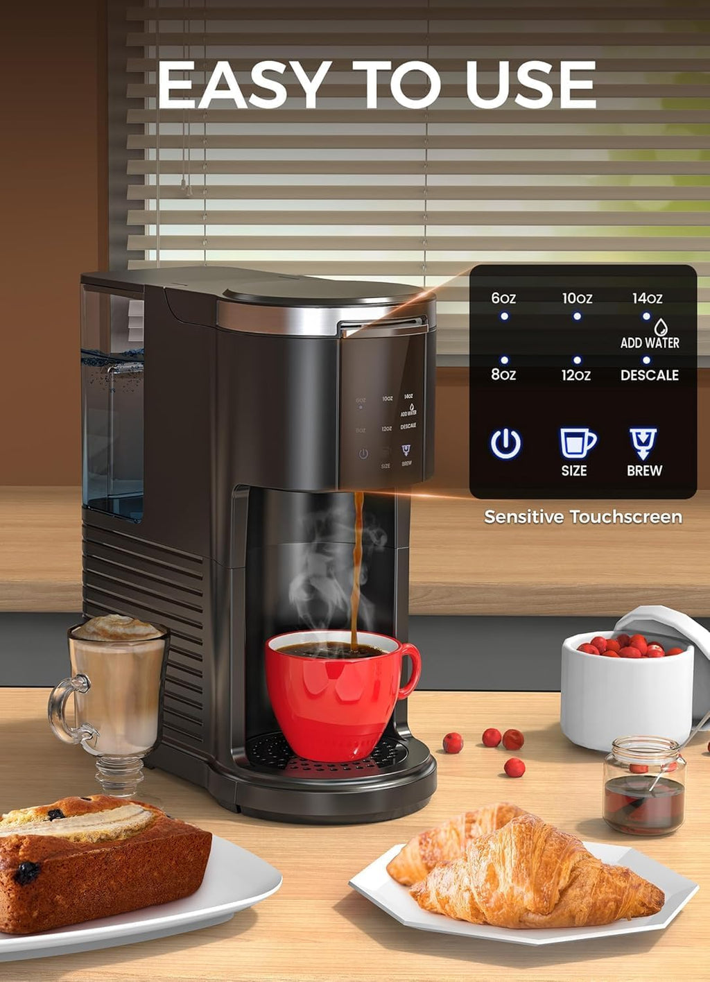 Single Serve Coffee Maker, 2 in 1 Capsule & Ground Coffee Brewer, 40 Oz Removable Water Tank C4939