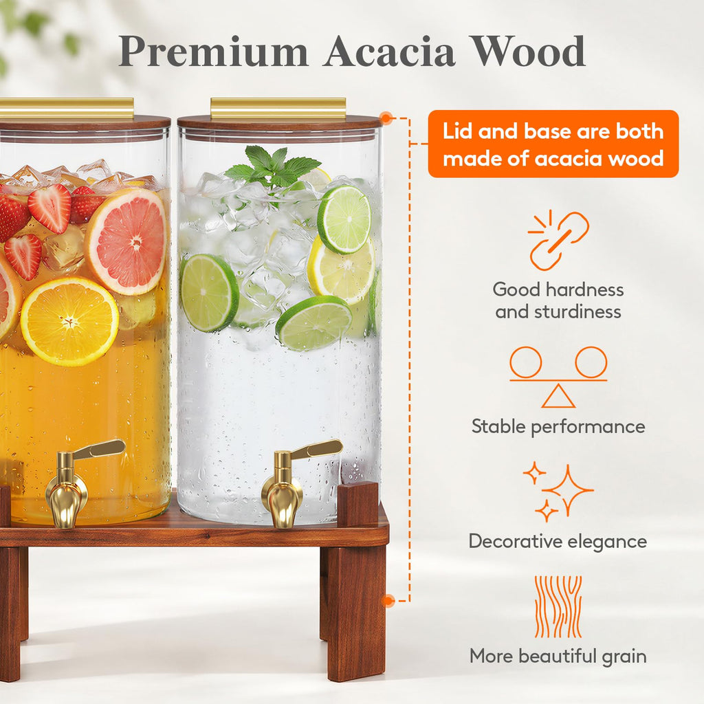 1.5 Gallon Glass Drink Dispenser with Wood Stand C516