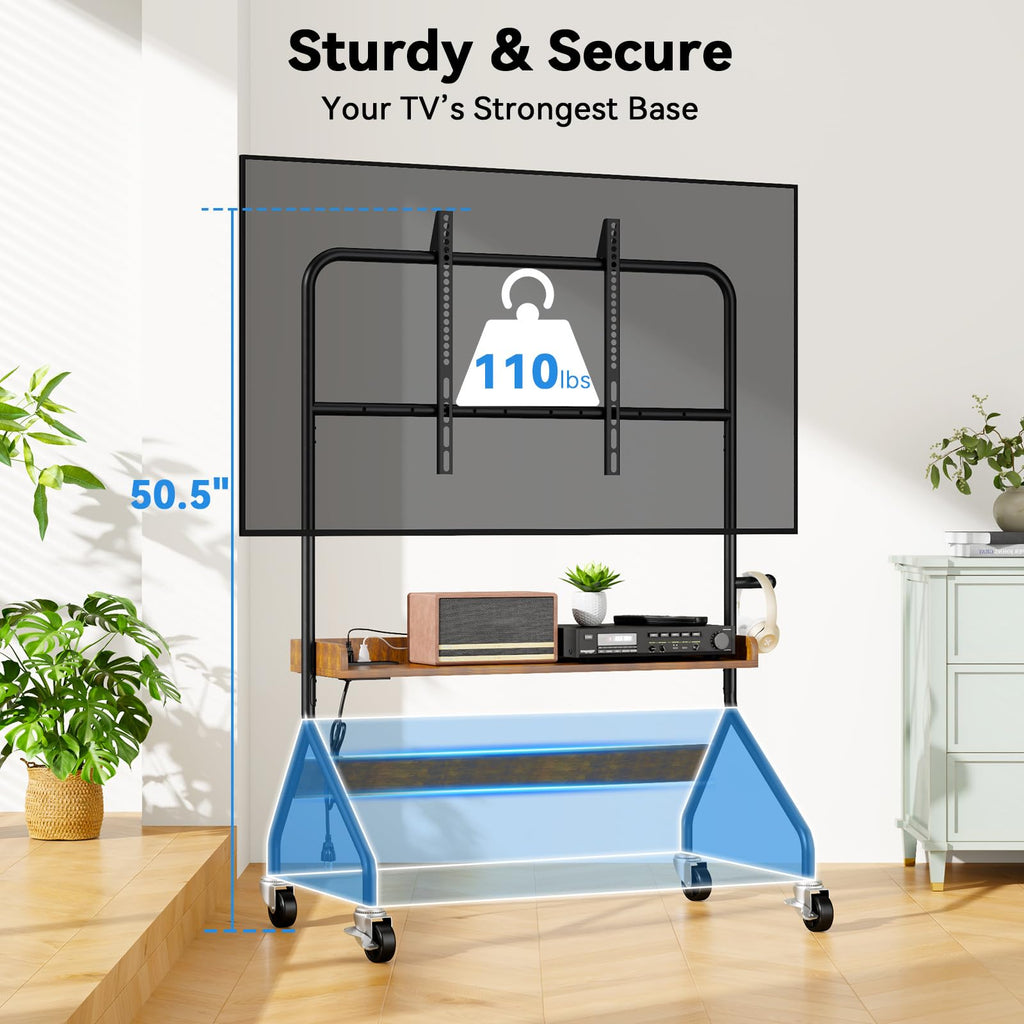 Rolling TV Stand with Power Outlet for 32-75 Inch TV A345950