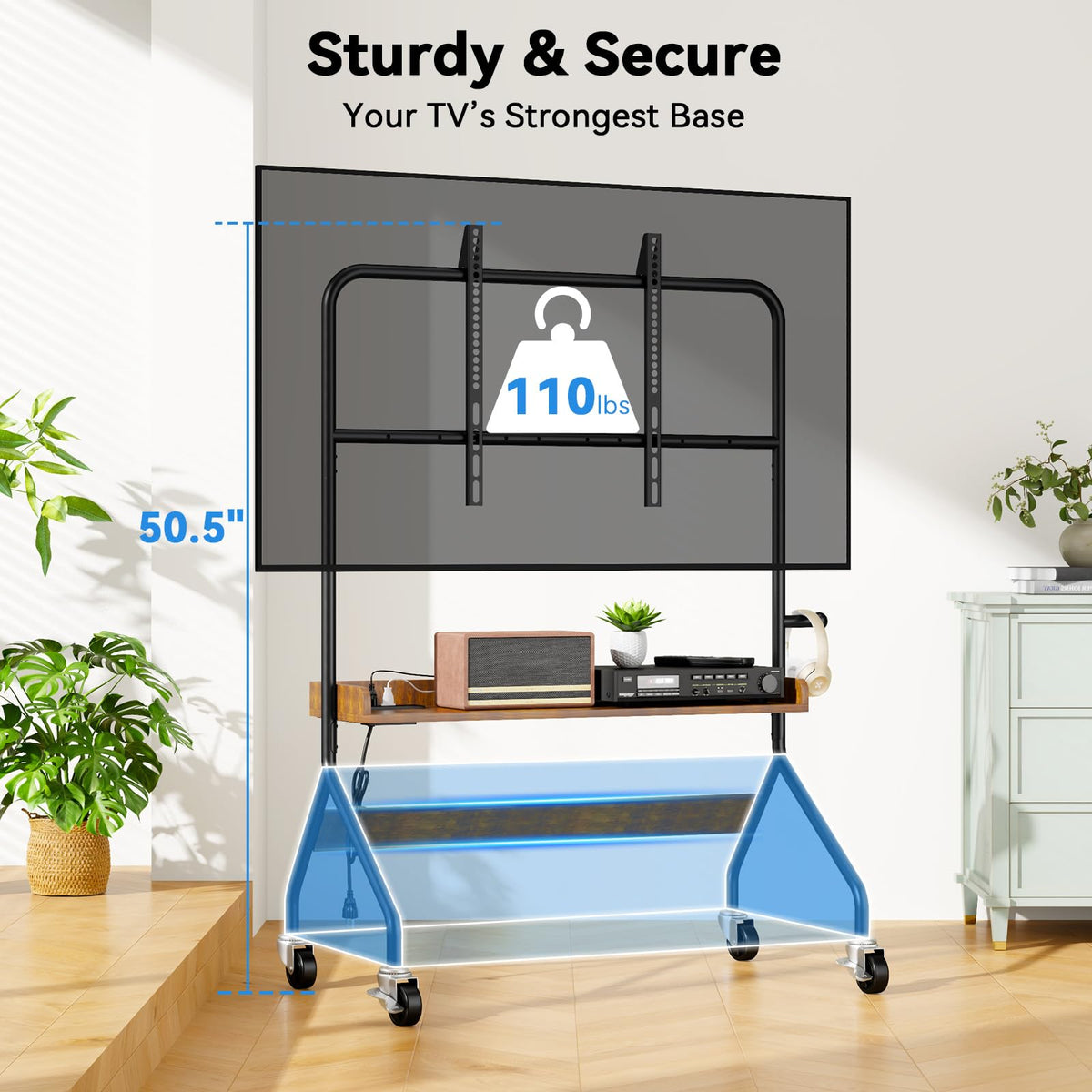Rolling TV Stand with Power Outlet for 32-75 Inch TV A345950