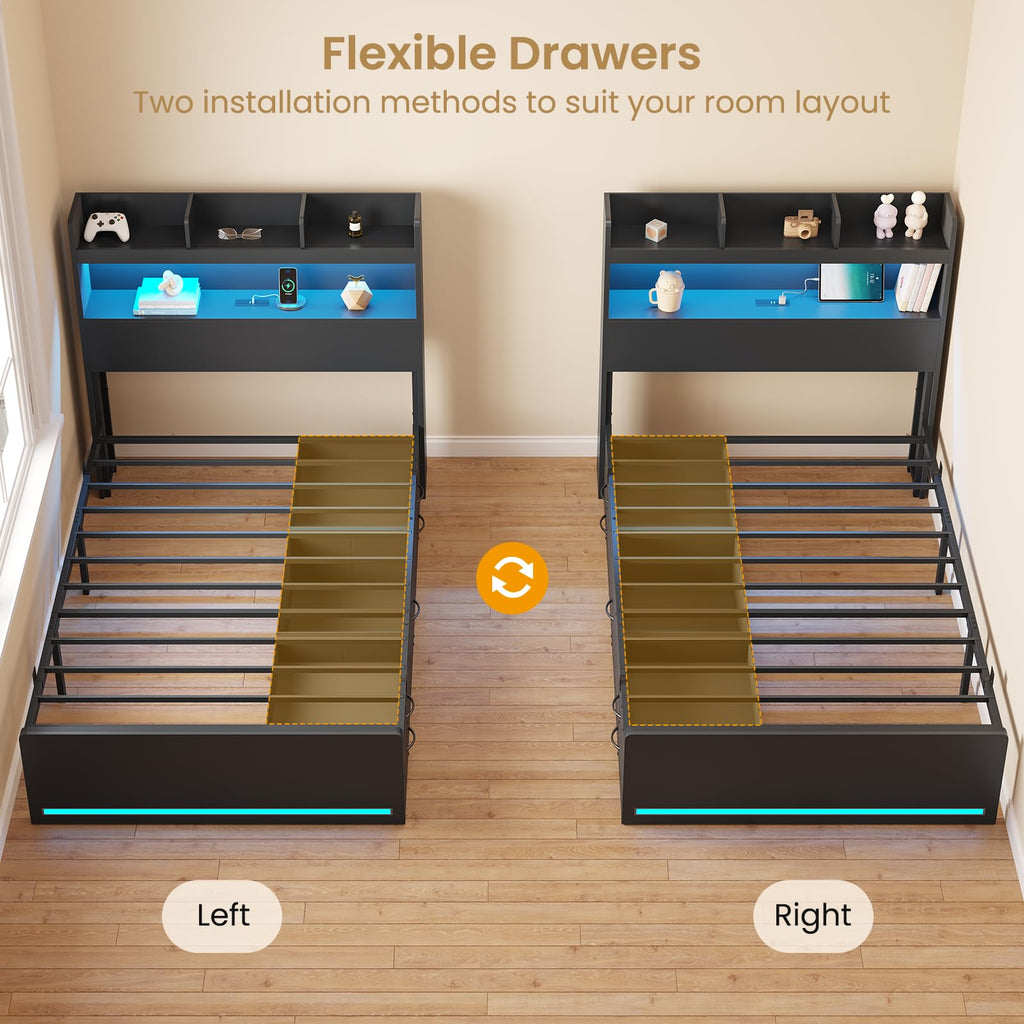 Twin Size Storage Bed Frame with 5 Drawers Q6650