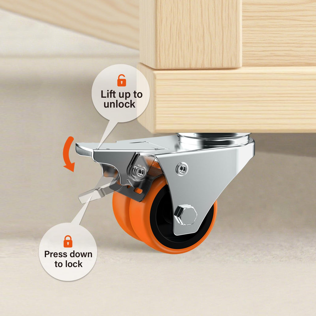 2" Double Wheel Casters with Brake 4 Pack D65627